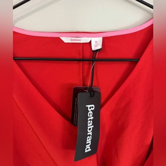 NWT Betabrand Red Umoreil Faux Wrap Tie Waist 3/4 Sleeve Dress - Picture 2 of 6